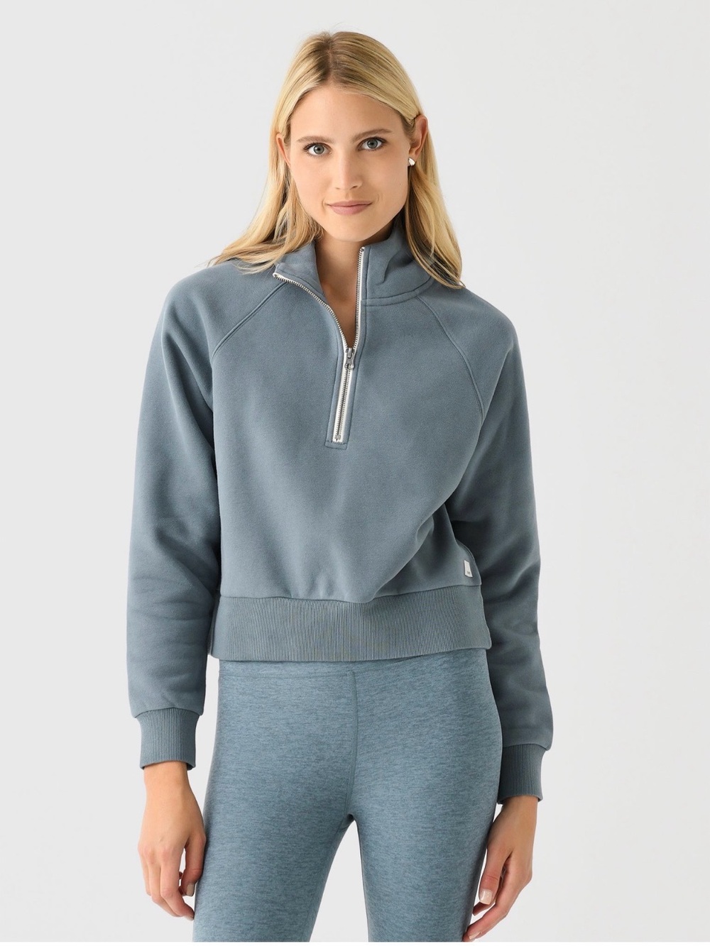 Vuori Restore Half Zip Hoodie Smoke Blue Fleece Pullover Sweatshirt Small
